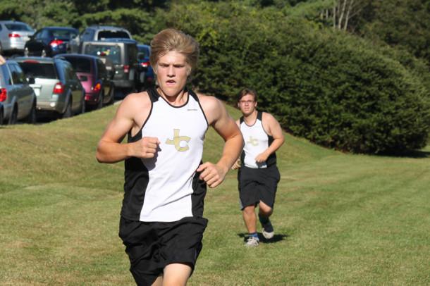 Sophomores Michael Imbierowicz (front) and Conrad Gagnon (back) ran against Gilman on Sep. 24. JC lost 34-23.