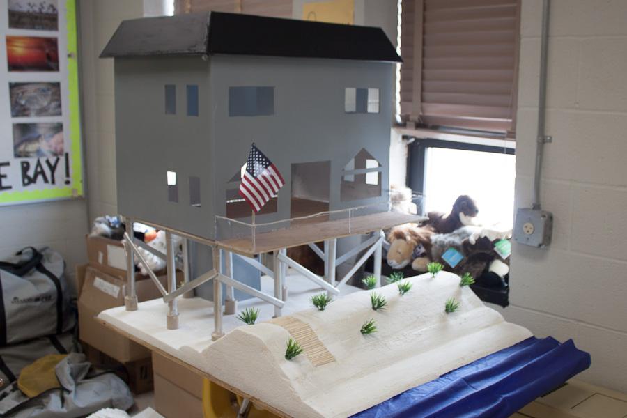 Freshmen+Emily+Schiavone+and+Allie+Taylor+worked+on+this+gray+beach+house+as+part+of+a+AP+Human+Geography+project.+It+was+supposed+to+represent+a+beach+house+in+Bethany+Beach%2C+Delaware.