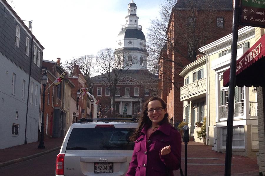 I stand outside of the Maryland State House after my last day of work there for the Student Page Program. I had full access to the building and the tunnels that connect the State House to the legislative offices, and I even received my own identification badge during my time there. 