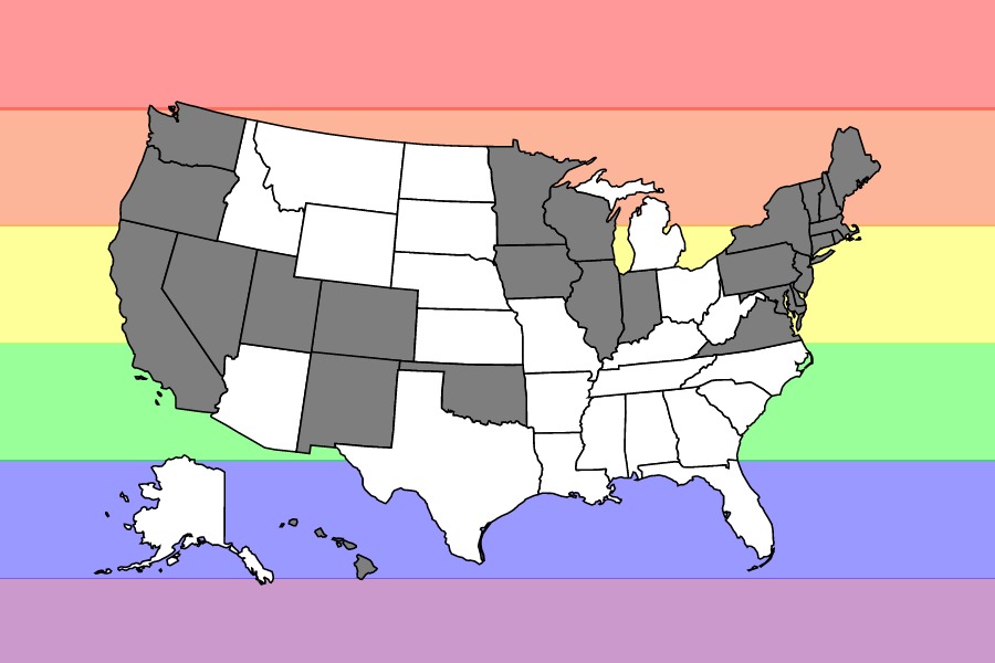 Shaded are the states in which same sex marriage is currently legal, including Washington D.C. As of Oct. 6, same sex marriage became legal in 11 more states.