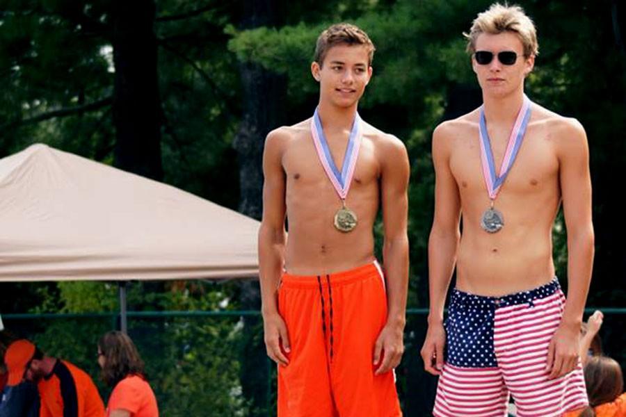 Freshman Luke Ensor (left) wins first place at the Harford County Swim League summer championships at Fallston Swim Club. Ensor has been swimming competitively since he was seven, but lacrosse remains his main sport.