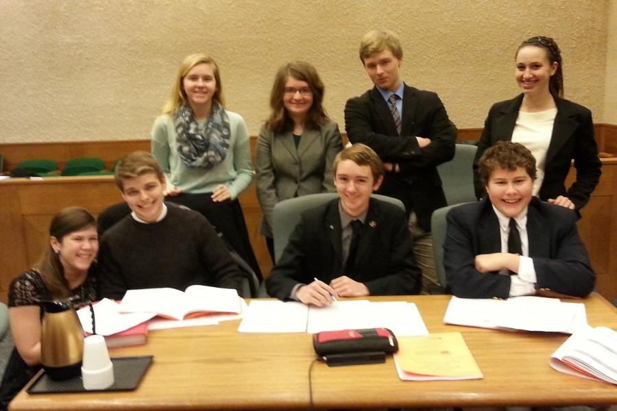 The Mock Trial team poses after their first trial which took place at the Bel Air Circuit Court. On Feb. 19, the Mock Trial team defeated Harford Tech to win the County Championship.