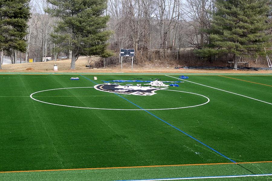 The Patriot logo is placed onto Field 2, the womens field. Director of Facilities Stewart Walker predicts the fields should be finished by the end of spring break.