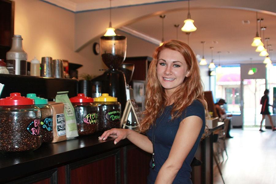 Jade Schmidt new owner of the Jaded Bean posses at her shop.  Jaded Bean officially opened on March 1, 2015.