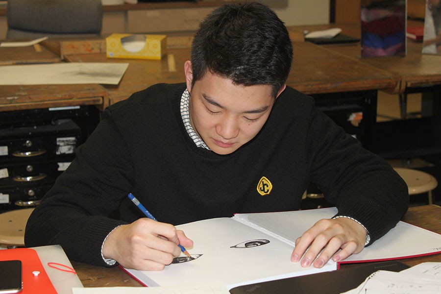 Senior Chul Park is currently working on a project called Insight. He is going to draw a series of 12 pairs of human eyes with animal skin, representing the connection between humans and animals and the Chinese Zodiac.