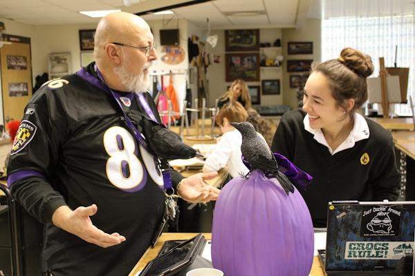 Fine Arts teacher Bruno Baran instructs  Julie Kraus, class of 13. Baran was often known to help and always be available for students, according to students. 