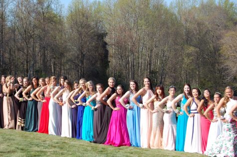 Senior and junior girls pose for a group picture before Senior Prom. Prom was held on Saturday, April 16 at the National Aquarium, with an After-Prom held at Dave and Busters.