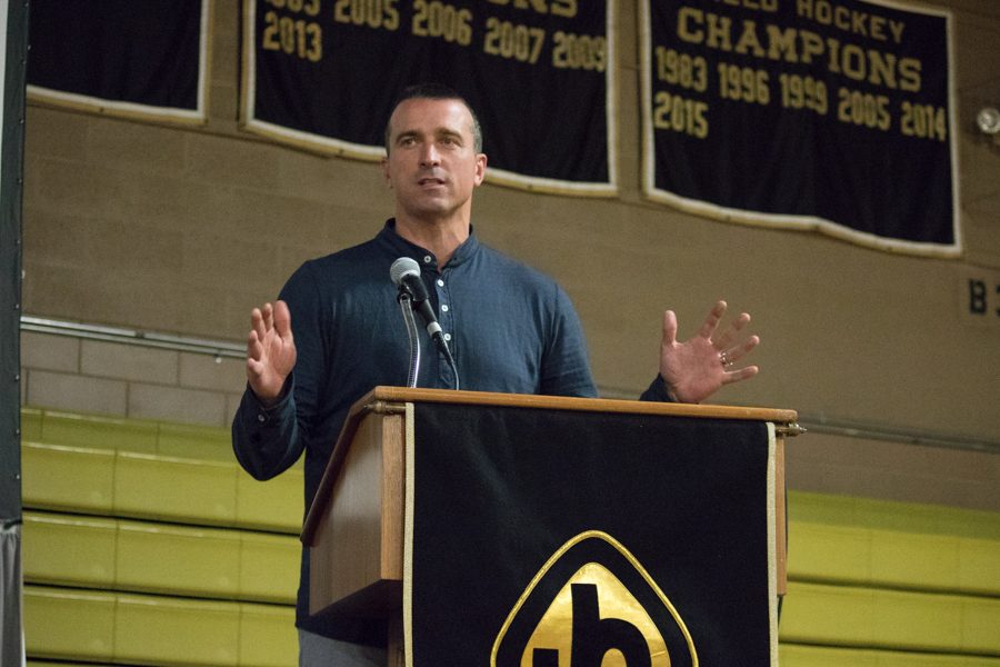 Former NBA basketball player Chris Herren speaks to the Harford County community about his previous drug addiction and how it affected his basketball career and family life. Herren spoke at the event hosted by the Harford County Sheriffs Office at JC on Wednesday, May 18.