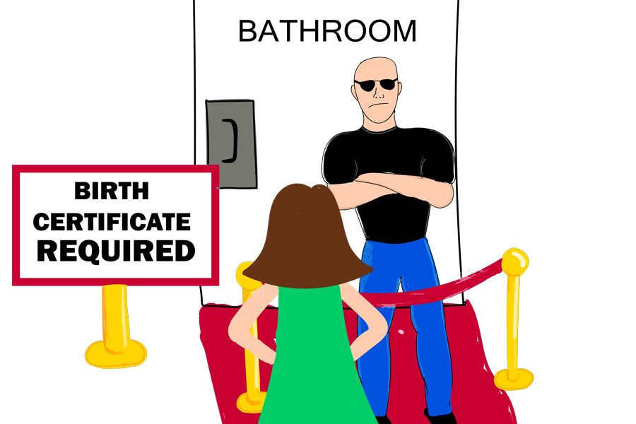 The North Carolina Bathroom Bill requires everyone to use the bathroom of their birth unless they have had surgery to change their gender. This puts transgenders and all patrons in uncomfortable situations and creates the bizarre crime of being in the wrong bathroom.