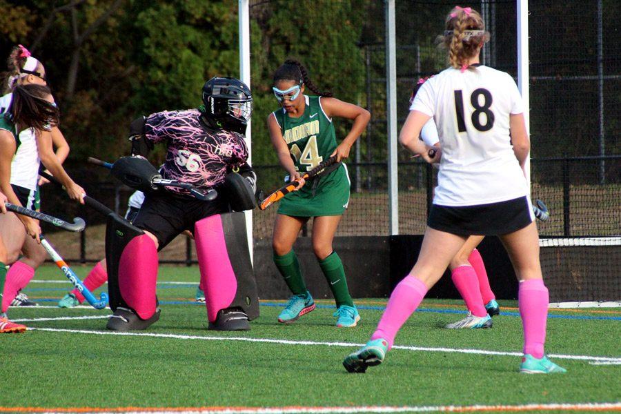 Looking back to find the ball, senior goalie Emma Gromacki helps lead her team to victory in a critical game against Indian Creek on Oct. 13, 2015. Gromacki was named The Baltimore Sun Player of the Week and was included in the USA Todays ALL-USA Performances of the Week. 