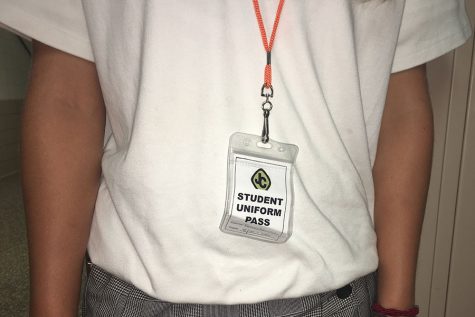 A newly-implemented disciplinary policy requires students out of uniform, for a variety of valid reasons, to go to the dean and get a student uniform pass like the one pictured above. The pass is worn around the neck of the student, and is meant to stick out.