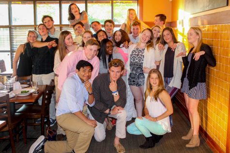 The Patriot staff of 2015-16 poses for a photo during their annual staff dinner at Bertuccis. The Patriot recently received a Crown Award for last years online and print paper from the CSPA.