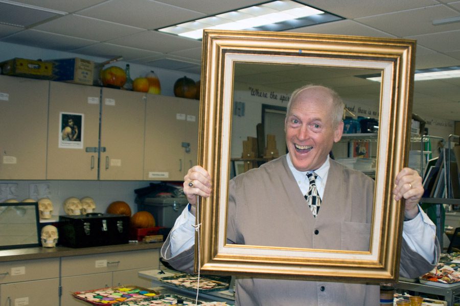 In his usual creative style, Fine Arts teacher Michael Gaudreau, class of 70, poses for a fun picture. After teaching at JC for 43 years, Gaudreau knows how to put a put a smile on anyones face.