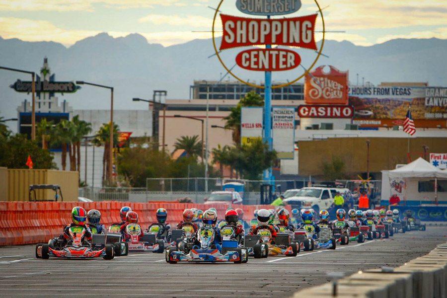 Junior Rory Van der Steur drives in a shifter kart race on the streets of Las Vegas. A shifter kart is a type of go-kart raced on closed circuits at approximately 100 miles per hour.