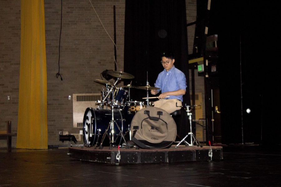 Senior Arthur Zhang performs a drum solo for the Senior Variety Show Committee on Tuesday, Nov. 7. The Senior Variety Show will be performed on Tuesday, Nov. 21 and Wednesday, Nov. 22.