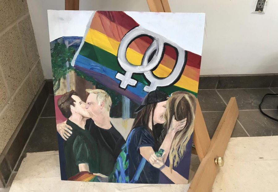 On Thursday, Oct. 26, a painting of a rainbow flag and two gay couples was removed from the Art Wing display in preparation for Open House. According to Principal Tom Durkin, the painting was removed because We have policies about public displays of affection ... We dont want to make people uncomfortable, he said.