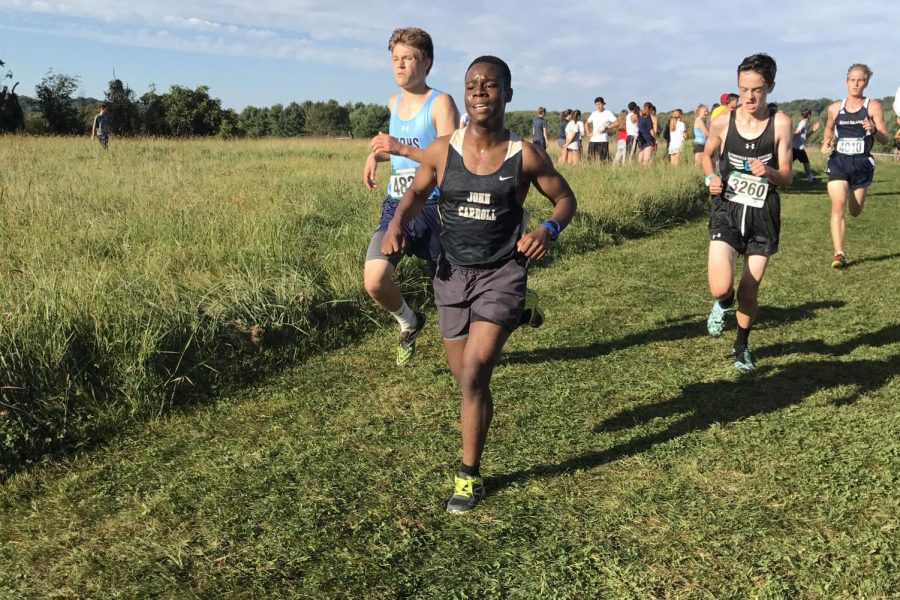 Sophomore+Michael+Chipi+runs+during+a+meet+at+Stevenson+University+on+Saturday%2C+Sept.+23.+Varsity+and+JV+cross+country+won+their+first+MIAA+B+Conference+championship+in+28+years+on+Wednesday%2C+Nov+1.+